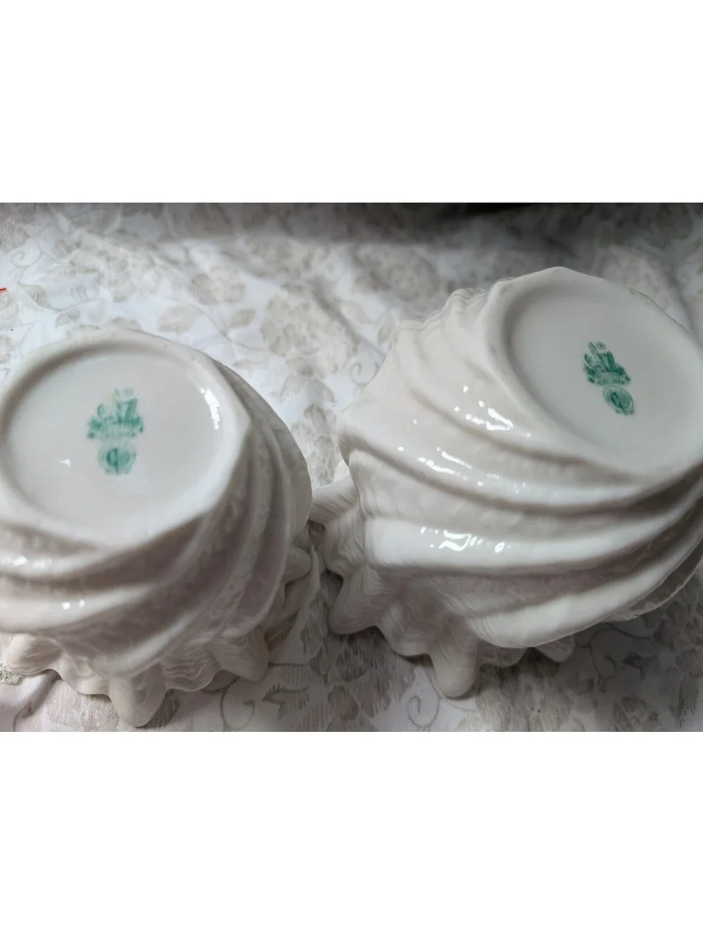 Vintage Belleek Ceramic Shell-Shaped Planters - Set of 2